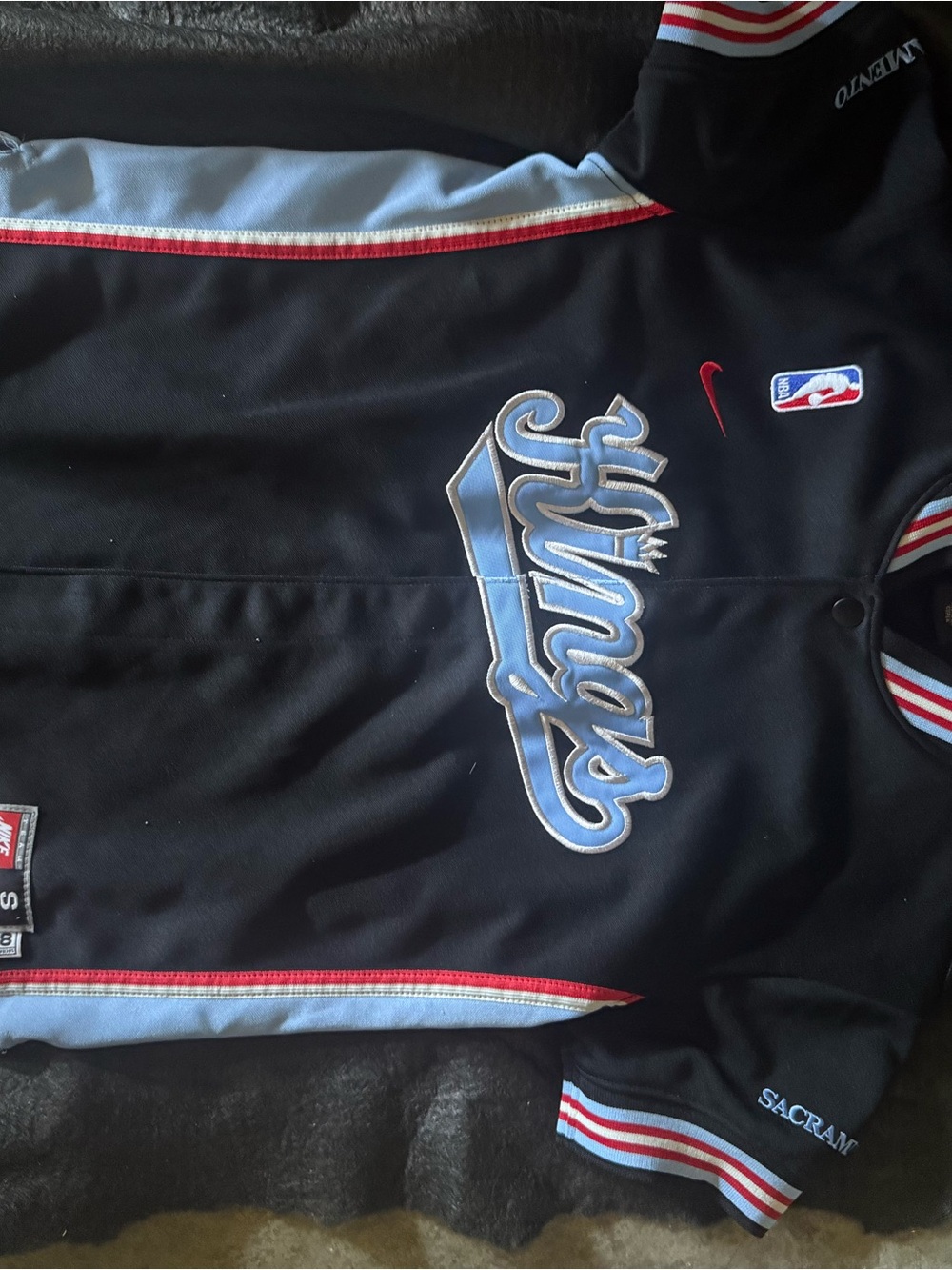 Nike Black and Light Blue Sacramento Embroidered Bomber Jacket